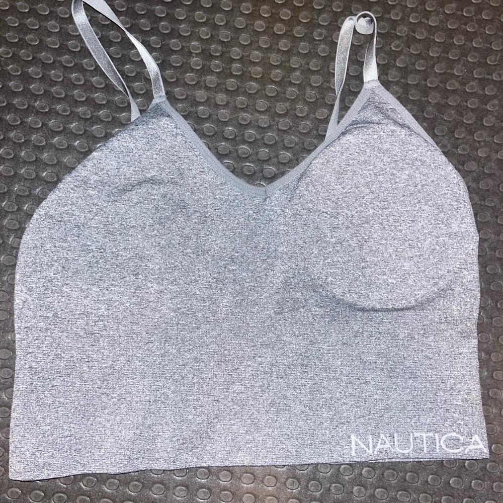 Nautical gray workout/leisure top/padded sports bra